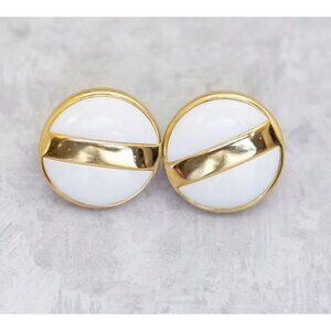 Vintage White Circle Gold Tone Faux Pearl Clip On Earrings by Avon - CS1